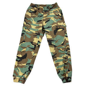 VIP Camo Cargo Jogger Pants Womens Size 9/10 Green Elastic Ankle Vintage Look